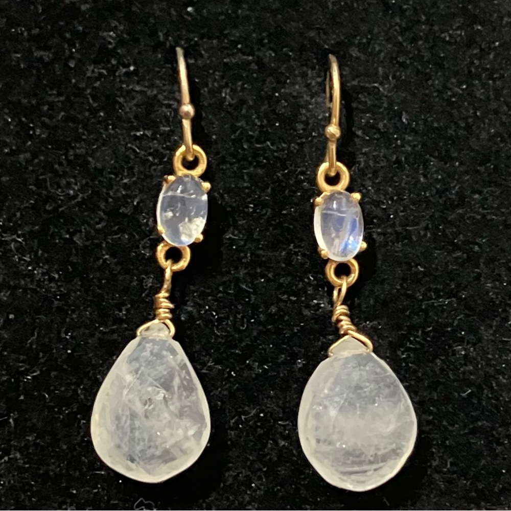 Gold Tone Moonstone Quartz Earrings